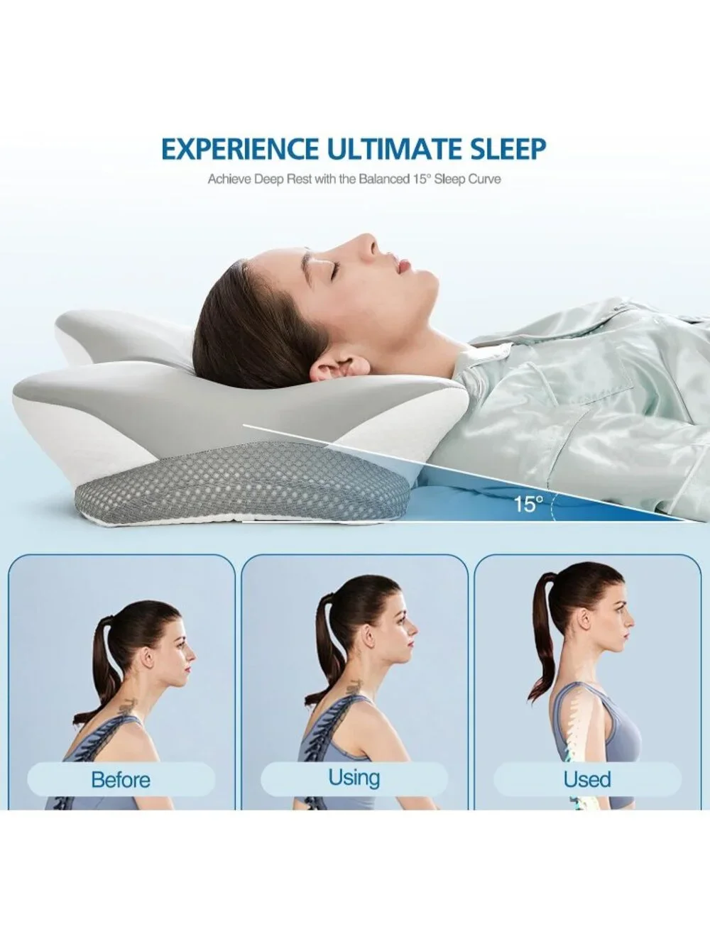 〽️Memory Foam Cervical Pillow Contour Orthopedic Neck Pain Relief Support Pillow